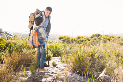 Father and son hiking in the mountains Father and son hiking in the mountains