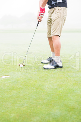 Golfer on the putting green at the hole