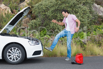 Angry man after a car breakdown