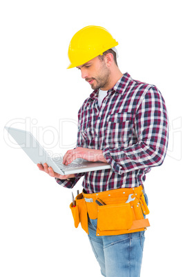 Handyman using laptop