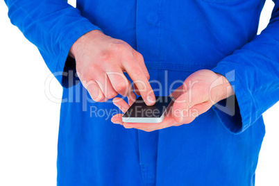 Mechanic using mobile phone