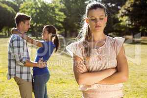 Man being unfaithful in the park