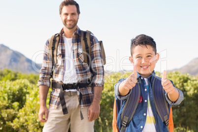 Father and son on a hike together