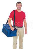 Pizza delivery man holding bag