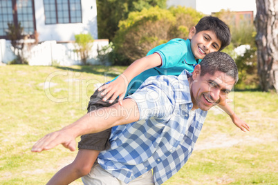 Father and son in the countryside