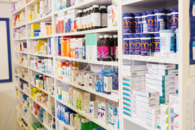 Close up of shelves of drugs