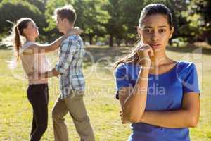 Man being unfaithful in the park