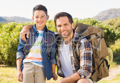 Father and son on a hike together