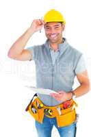 Portrait of smiling manual worker holding clipboard