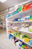 Close up of shelves of drugs