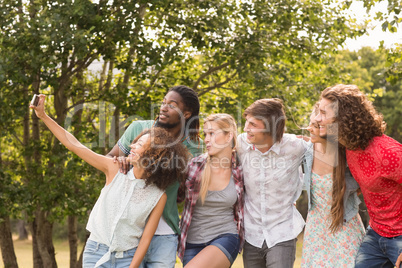 Happy friends in the park taking selfie