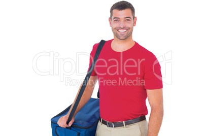 Pizza delivery man holding bag