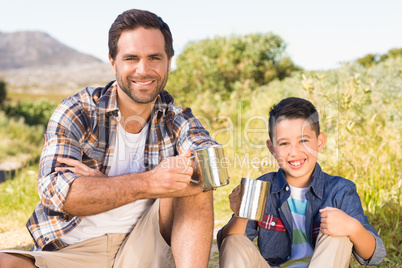 Father and son on a hike together