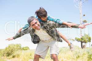 Father and son in the countryside