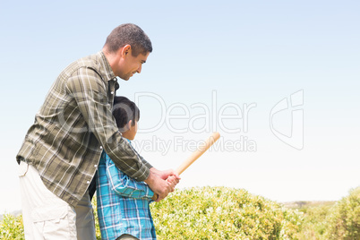 Father and son in the countryside