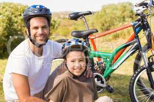 Father and son on a bike ride