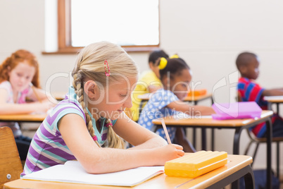 Cute pupils drawing at their desks