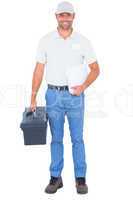 Confident male technician with toolbox and clipboard