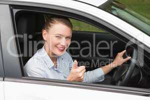 Smiling businesswoman sitting in drivers seat