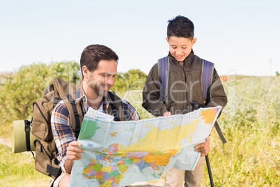 Father and son on a hike together