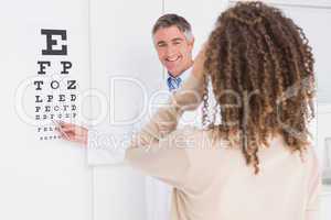 Woman doing eye test with optometrist