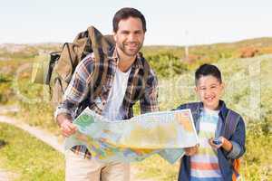 Father and son on a hike together