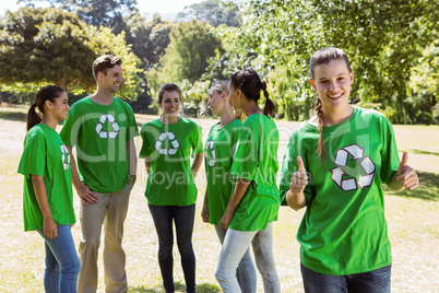 Environmental activist showing thumbs up