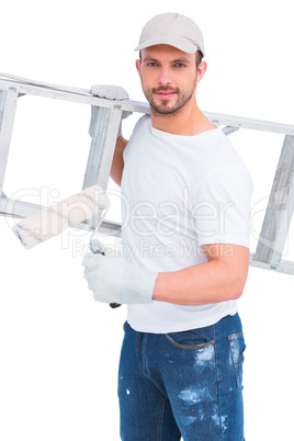 handyman with paint roller and ladder