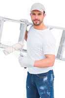 handyman with paint roller and ladder