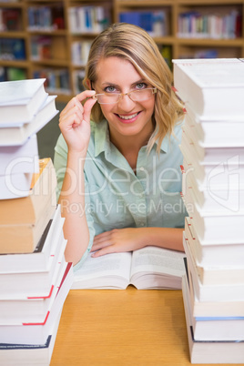 Pretty student studying in the library