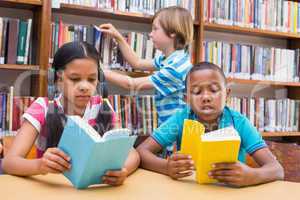 Cute pupils reading in library