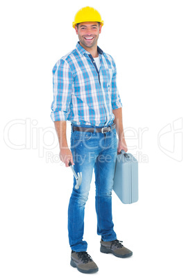 Manual worker with hammer and toolbox