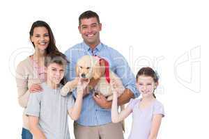 Happy parent and children with dog