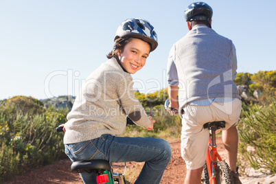 Father and son on a bike ride
