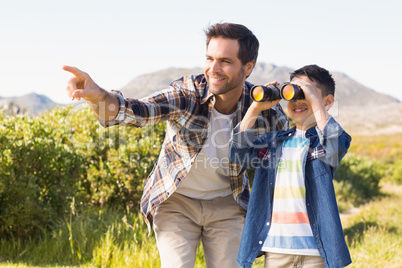 Father and son on a hike together