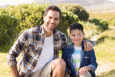 Father and son on a hike together