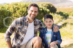 Father and son on a hike together