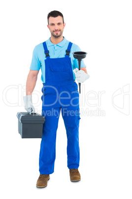 Plumber with plunger and toolbox