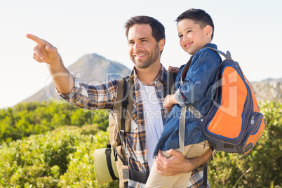 Father and son on a hike together