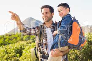 Father and son on a hike together