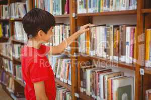 Side view of boy selecting book in library