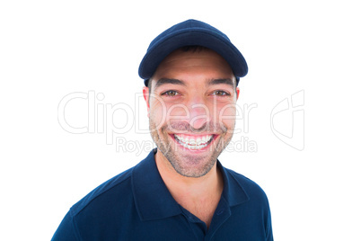 Portrait of cheerful delivery man wearing cap Portrait of cheerful delivery man wearing cap