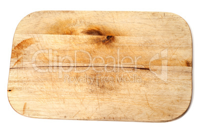 Old wooden kitchen board on white background