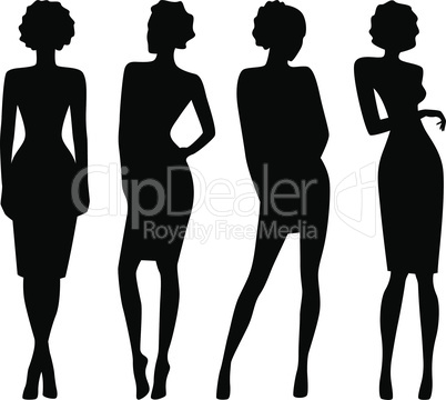 Four slim attractive women silhouettes