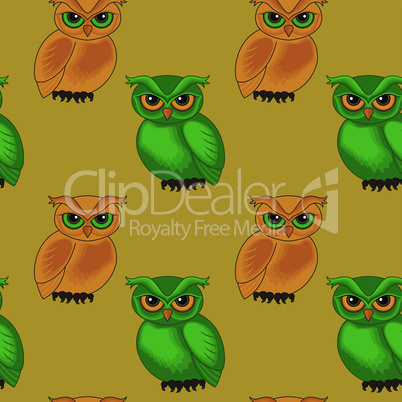 Seamless pattern with cartoon owls