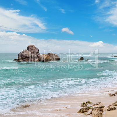 ocean, picturesque beach and blue sky