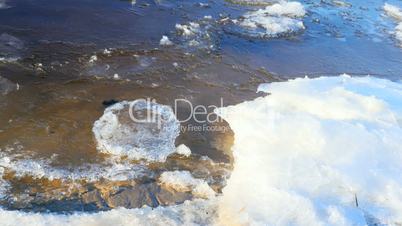 Floating ice by the river , winter landscape