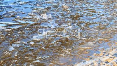 Floating ice by the river , winter landscape