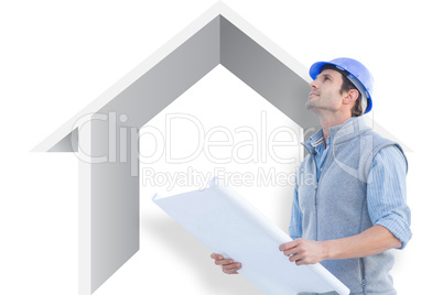 Composite image of architect with blueprint