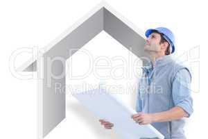 Composite image of architect with blueprint